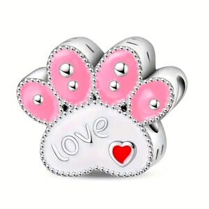 Silver and Pink Paw Print Charm NWT